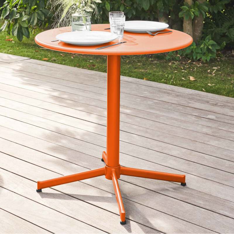 Tavolo da giardino pieghevole da bistrot ⌀70 x 72 cm e 4 sedie con braccioli in metallo (3/7)
