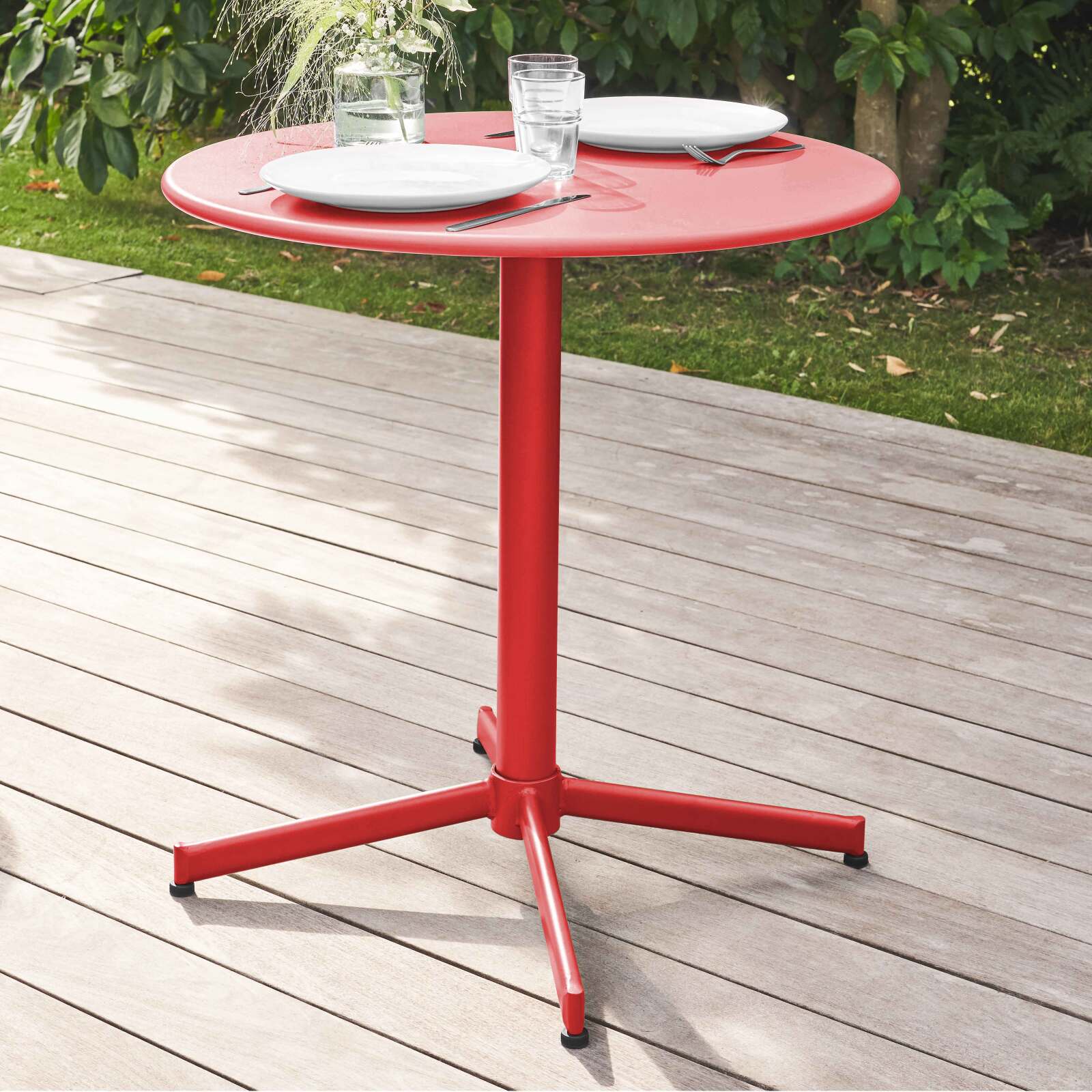 Tavolo da giardino pieghevole da bistrot ⌀70 x 72 cm e 4 sedie con braccioli in metallo