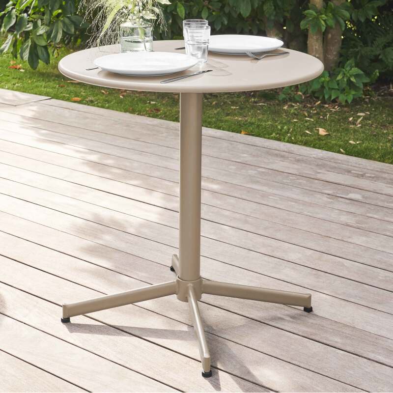 Tavolo da giardino pieghevole da bistrot ⌀70 x 72 cm e 4 sedie con braccioli in metallo (3/7)