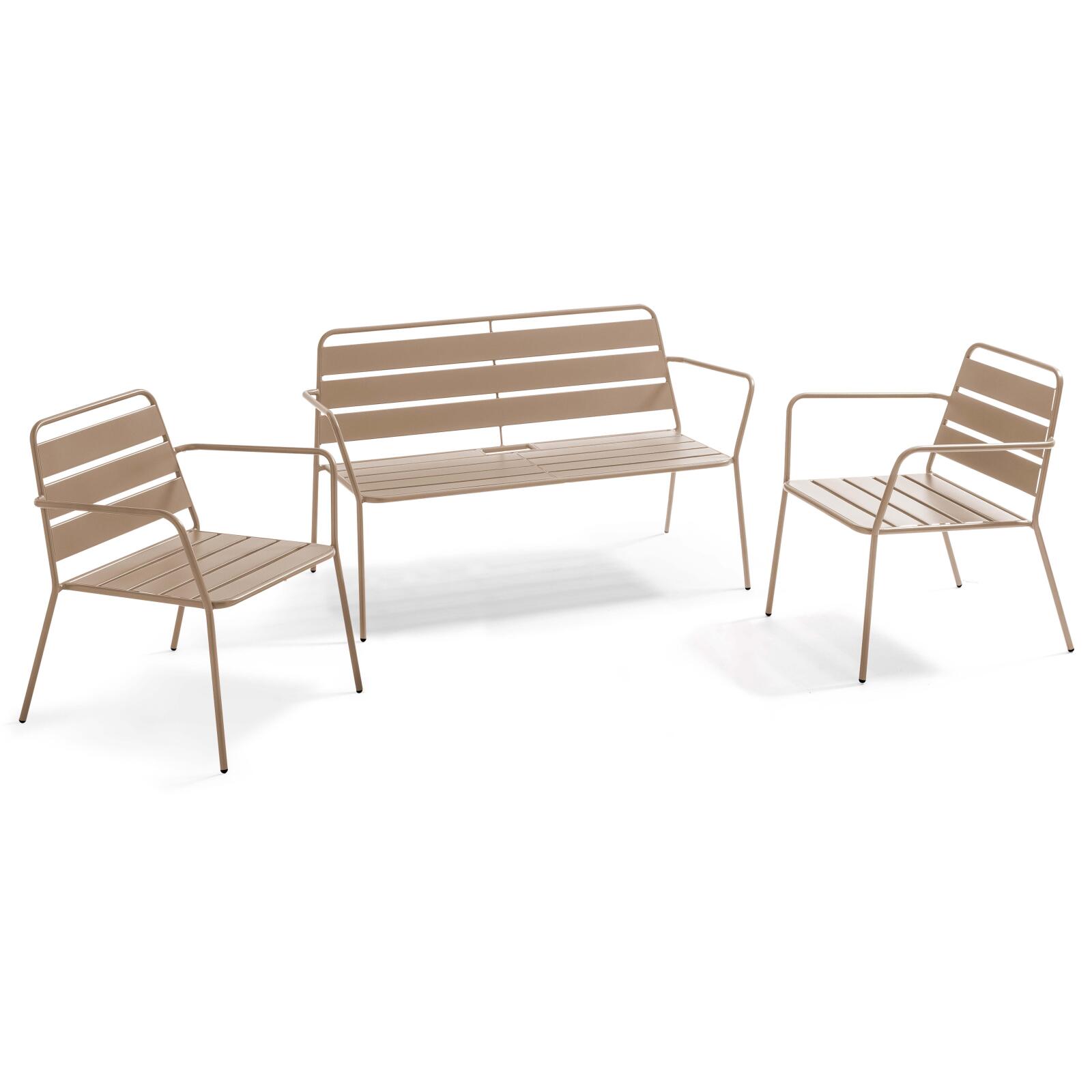 Salotto da giardino in metallo con 2 poltrone e 1 panca