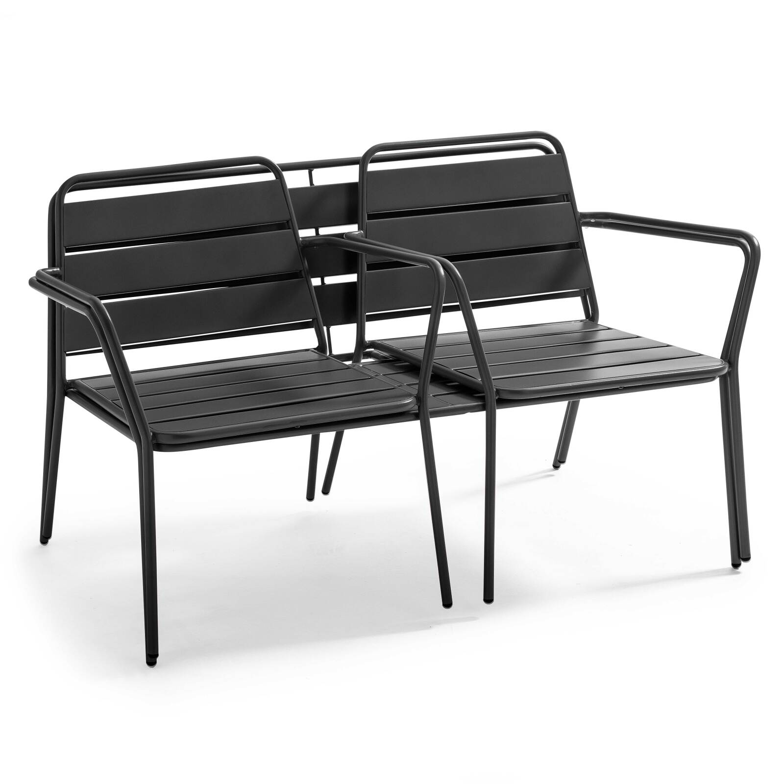 Salotto da giardino in metallo con 2 poltrone e 1 panca