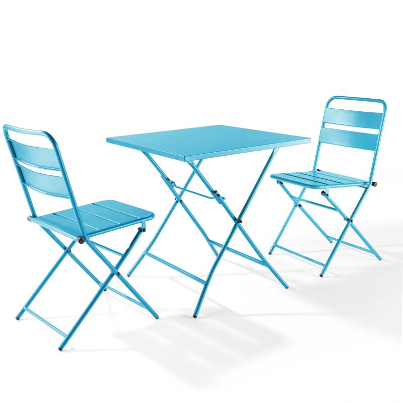 Tavolo da giardino quadrato 70 x 70 cm con piano pieghevole e 2 sedie pieghevoli in metallo