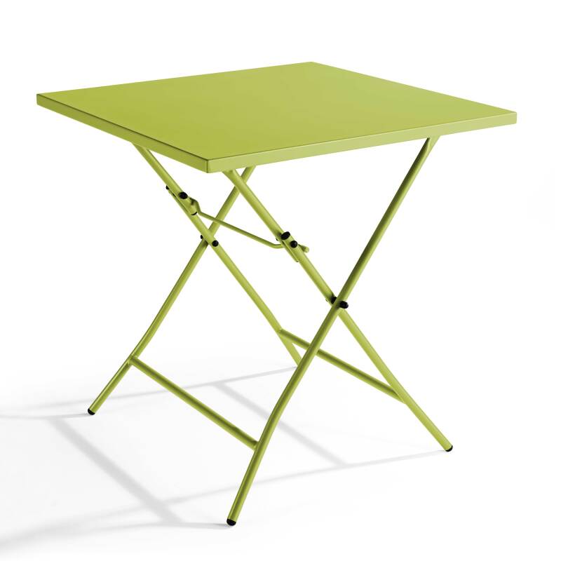 Tavolo da giardino quadrato 70 x 70 cm con piano pieghevole e 2 sedie pieghevoli in metallo