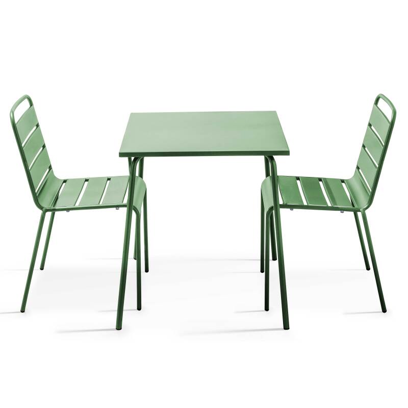Tavolo da giardino quadrato da bistrot 70 x 70 cm e 2 sedie in metallo