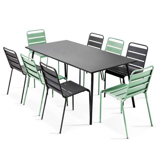 Tavolo da giardino rettangolare 180 x 90 cm e 8 sedie in metallo non corrispondenti