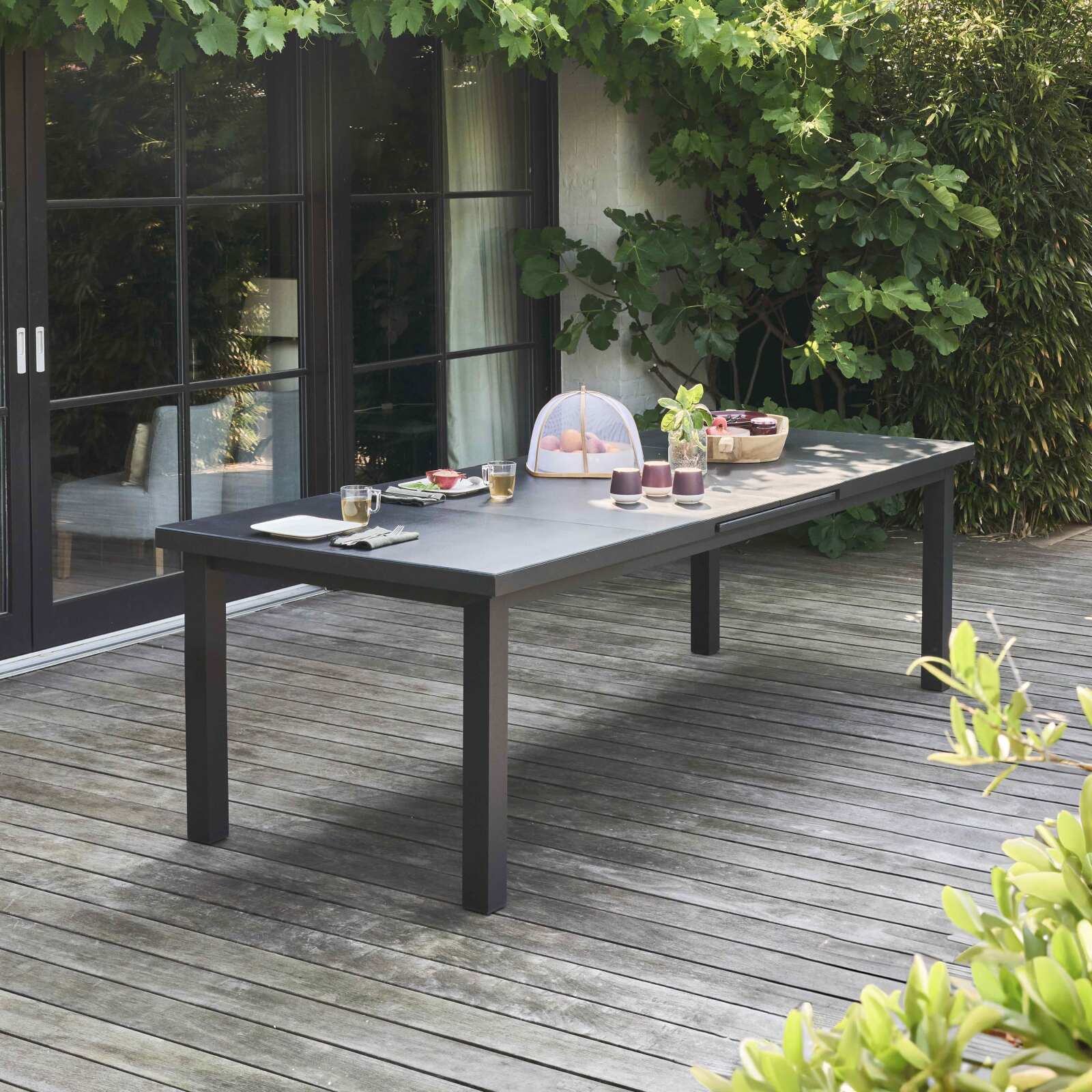 Tavolo da giardino rettangolare allungabile (320 x 100 x 76 cm) in alluminio grigio