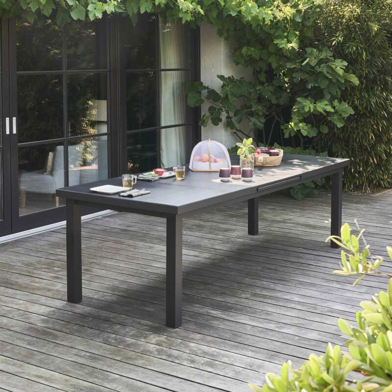 Tavolo da giardino rettangolare allungabile (320 x 100 x 76 cm) in alluminio grigio