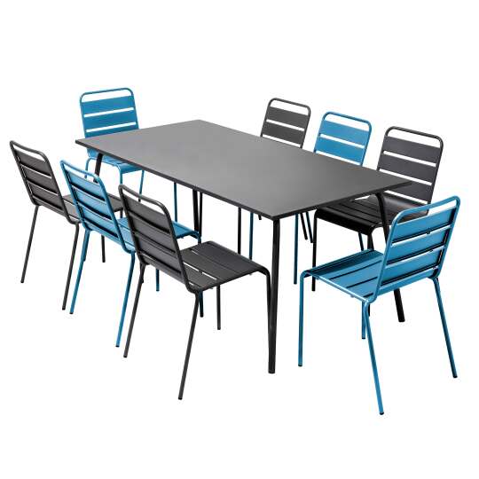 Tavolo da giardino in metallo 180x90 cm e 8 sedie spaiate | Oviala
