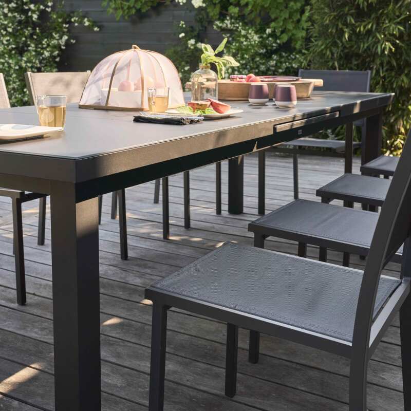 Tavolo da giardino rettangolare allungabile (320 x 100 x 76 cm) in alluminio grigio