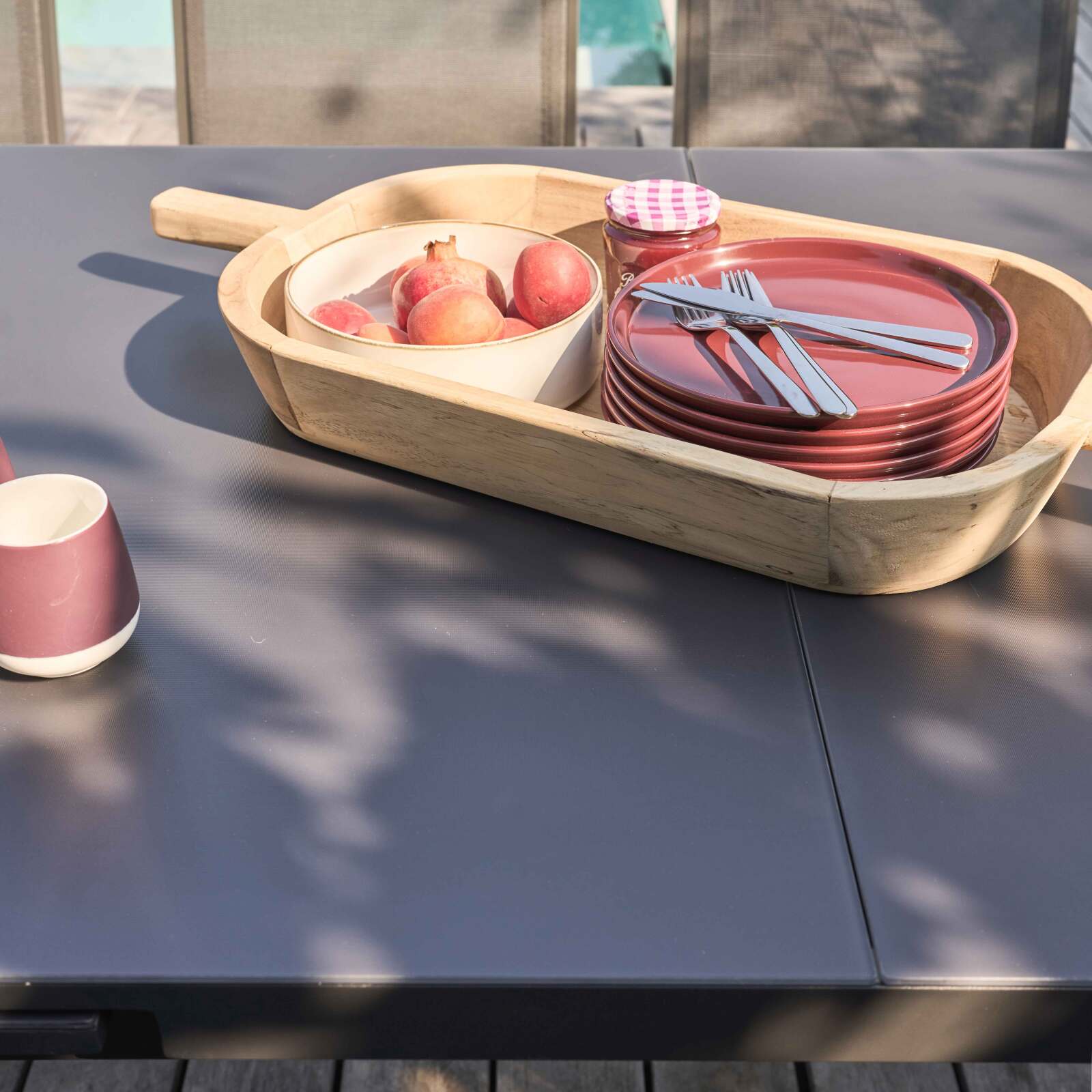 Tavolo da giardino rettangolare allungabile (320 x 100 x 76 cm) in alluminio grigio