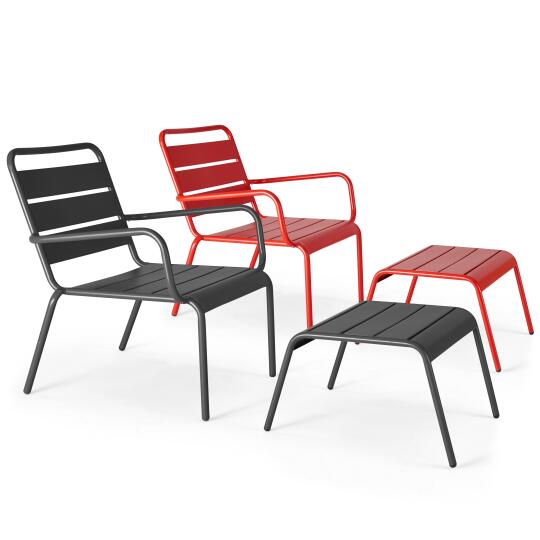 Set di 2 sedie sdraio basse con poggiapiedi coordinati in metallo grigio antracite + 1 colore