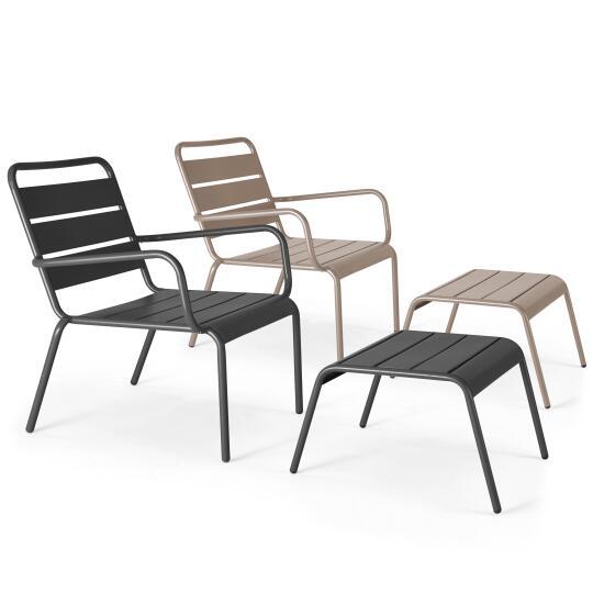 Set di 2 sedie sdraio basse con poggiapiedi coordinati in metallo grigio antracite + 1 colore