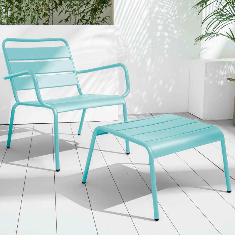 Set di 2 sedie sdraio basse con poggiapiedi coordinati in metallo grigio antracite + 1 colore (6/7)