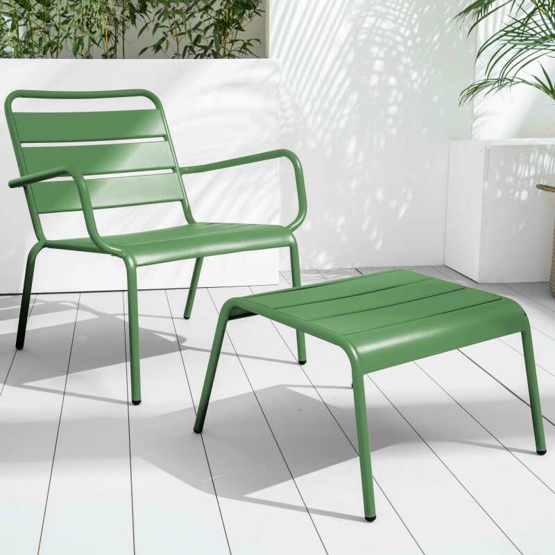 Set di 2 sedie sdraio basse con poggiapiedi coordinati in metallo grigio antracite + 1 colore
