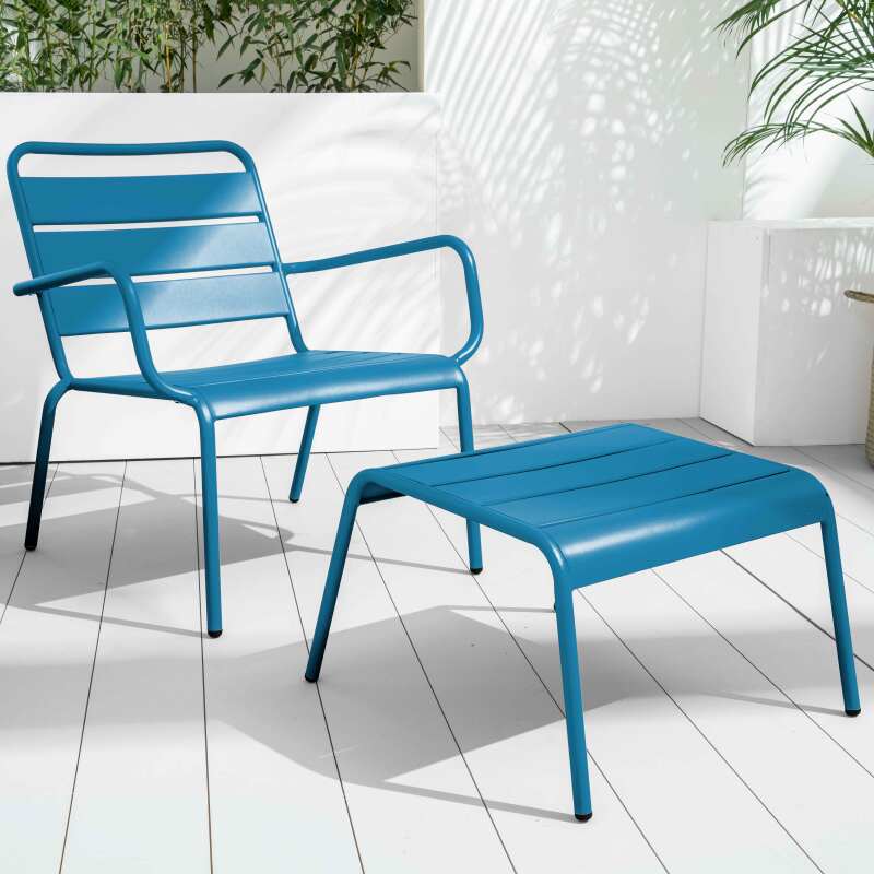 Set di 2 sedie sdraio basse con poggiapiedi coordinati in metallo grigio antracite + 1 colore