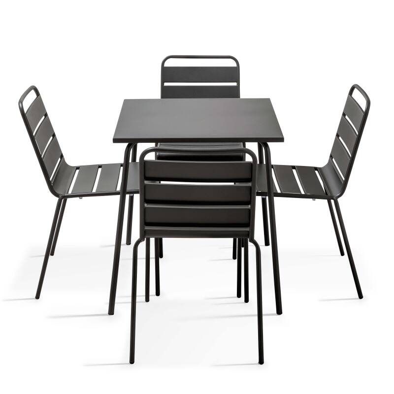 Tavolo da giardino quadrato 70 x 70 cm e 4 sedie in metallo