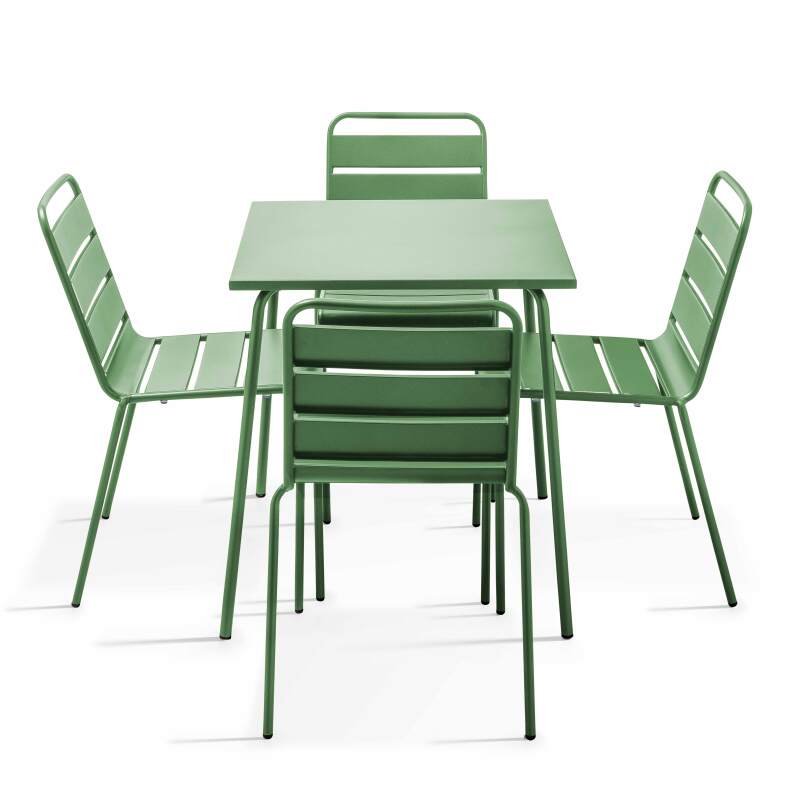 Tavolo da giardino quadrato 70 x 70 cm e 4 sedie in metallo