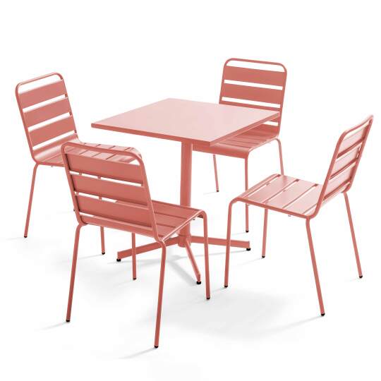 Tavolo da giardino bistrot quadrato inclinabile in metallo 70x70 cm e 4 sedie | Oviala