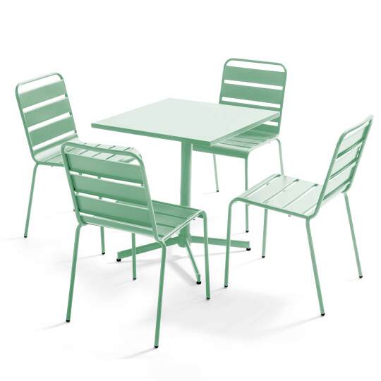 Tavolo da giardino quadrato reclinabile + 4 sedie robuste | Oviala