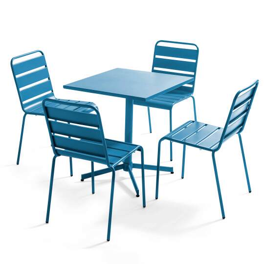 Tavolo da giardino bistrot quadrato inclinabile in metallo 70x70 cm e 4 sedie | Oviala