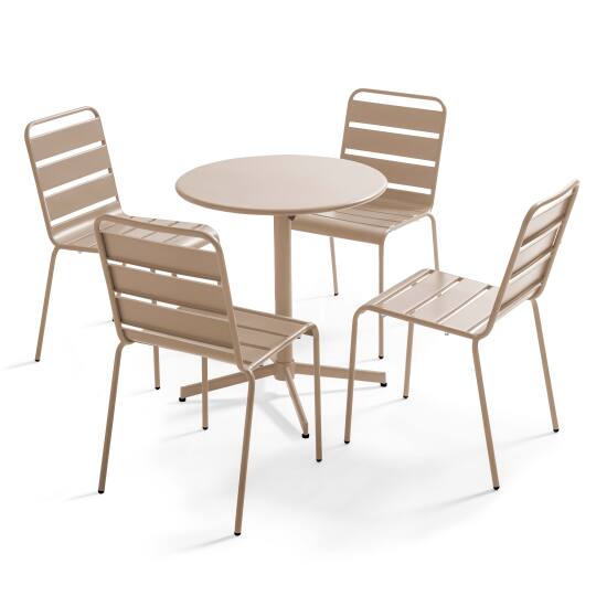 Tavolo da giardino rotondo reclinabile Ø70 x 72 cm + 4 sedie