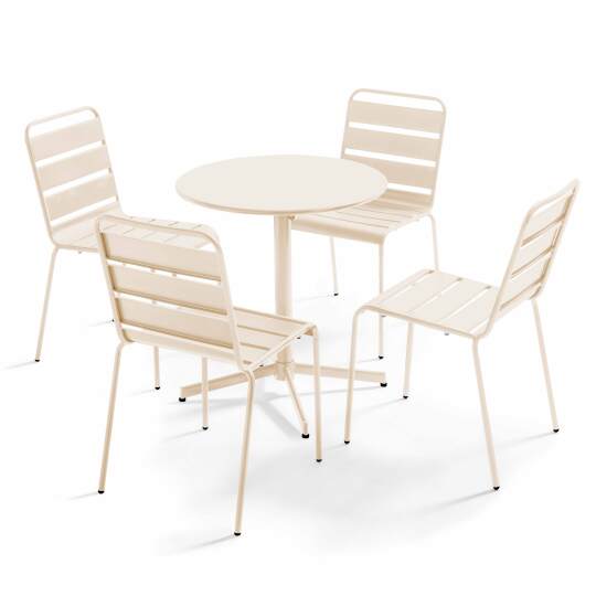 Tavolo da giardino rotondo reclinabile Ø70 x 72 cm + 4 sedie