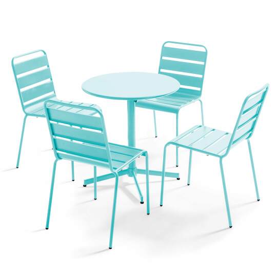 Tavolo da giardino rotondo reclinabile Ø70 x 72 cm + 4 sedie