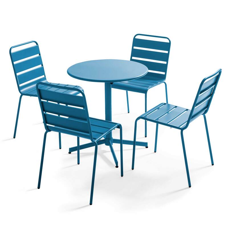 Tavolo da giardino rotondo reclinabile Ø70 x 72 cm + 4 sedie