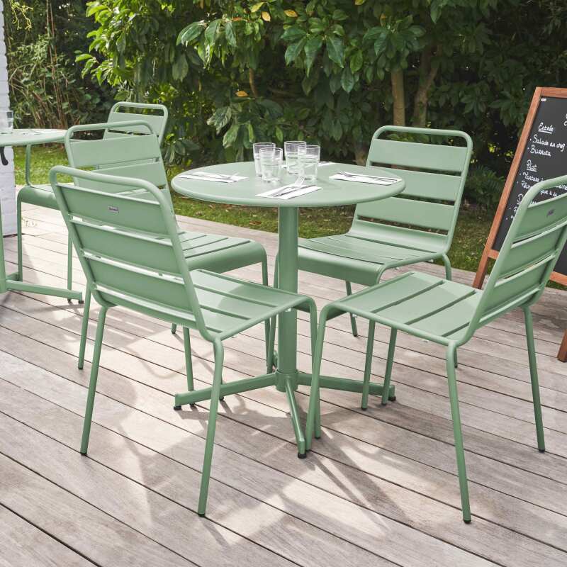 Tavolo da giardino bistrot rotondo inclinabile in metallo Ø70 cm e 4 sedie - Lifestyle