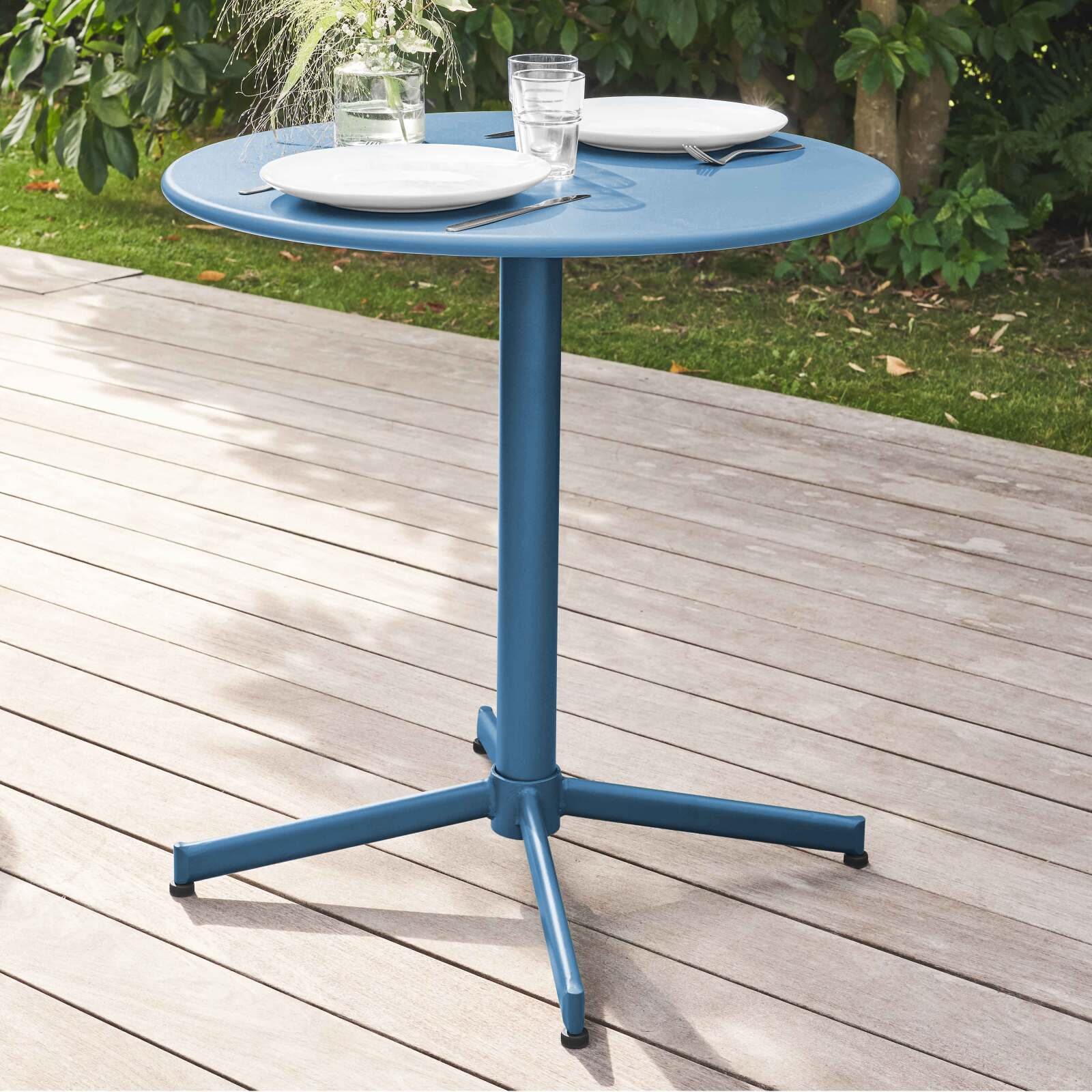 Tavolo da giardino rotondo reclinabile Ø70 x 72 cm + 4 sedie