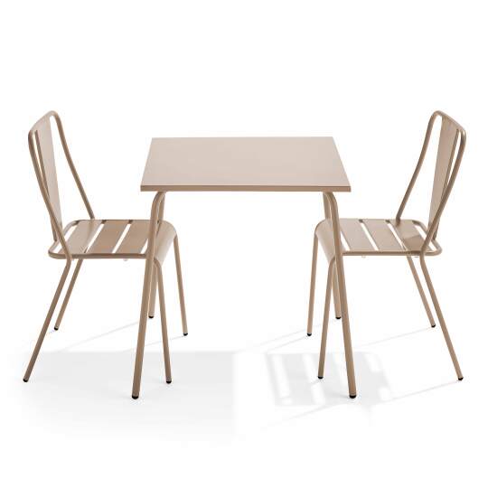 Tavolo da giardino bistrot quadrato in metallo 70x70 cm e 2 sedie | Oviala