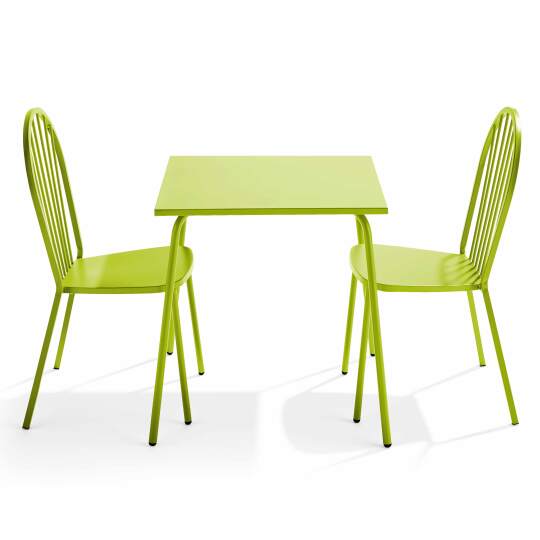 Tavolo da giardino bistrot quadrato in metallo 70x70 cm e 2 sedie | Oviala
