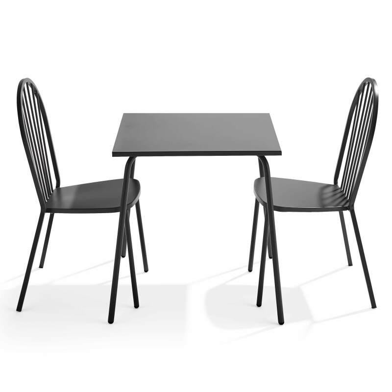 Tavolo da giardino quadrato 70 x 70 cm e 2 sedie in metallo