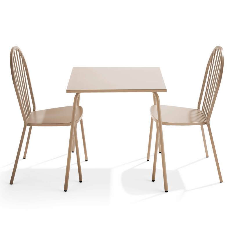 Tavolo da giardino quadrato 70 x 70 cm e 2 sedie in metallo