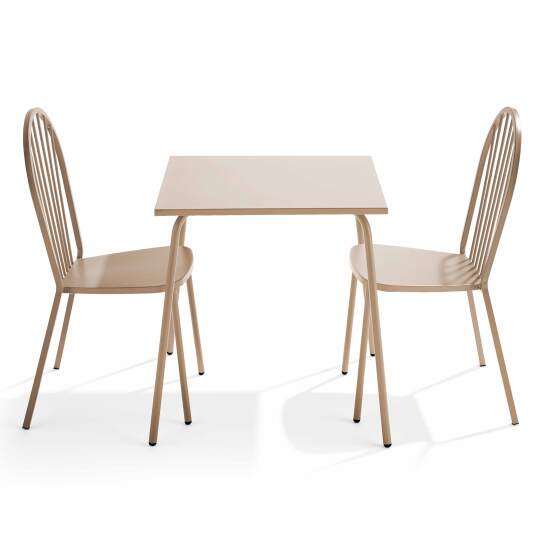 Tavolo da giardino quadrato 70 x 70 cm e 2 sedie in metallo