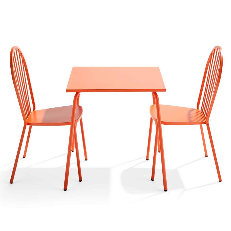 Tavolo da giardino quadrato 70 x 70 cm e 2 sedie in metallo