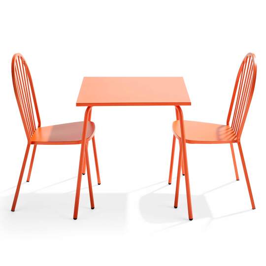 Tavolo da giardino quadrato 70 x 70 cm e 2 sedie in metallo