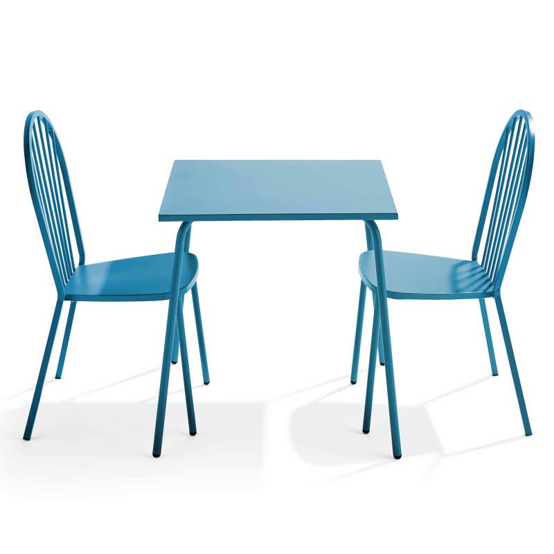 Tavolo da giardino quadrato 70 x 70 cm e 2 sedie in metallo