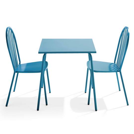 Tavolo da giardino quadrato 70 x 70 cm e 2 sedie in metallo