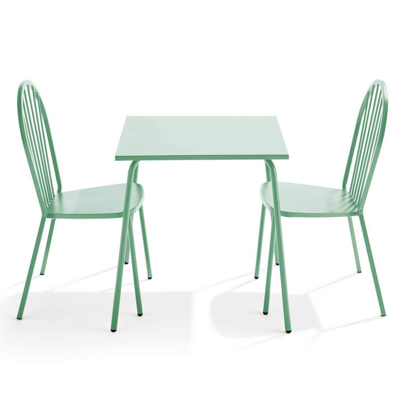 Tavolo da giardino quadrato 70 x 70 cm e 2 sedie in metallo