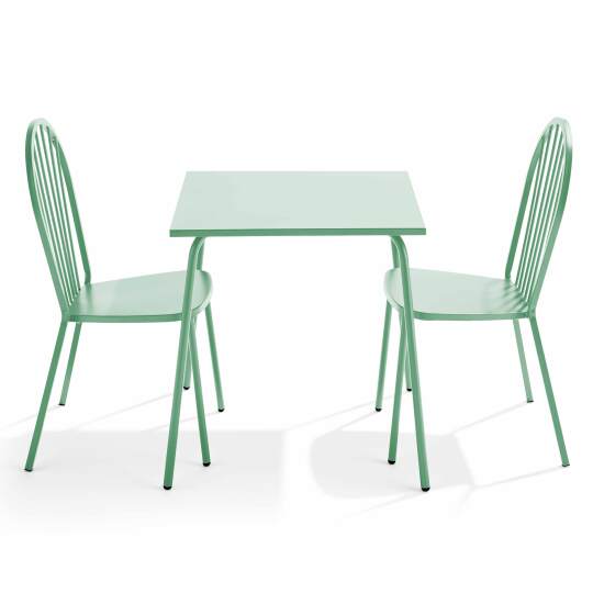 Tavolo da giardino quadrato 70 x 70 cm e 2 sedie in metallo