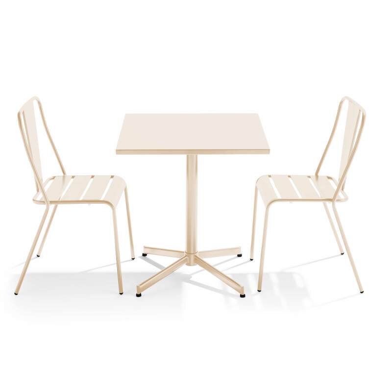 Tavolo da giardino bistrot quadrato reclinabile 70 x 70 cm e 2 sedie in metallo