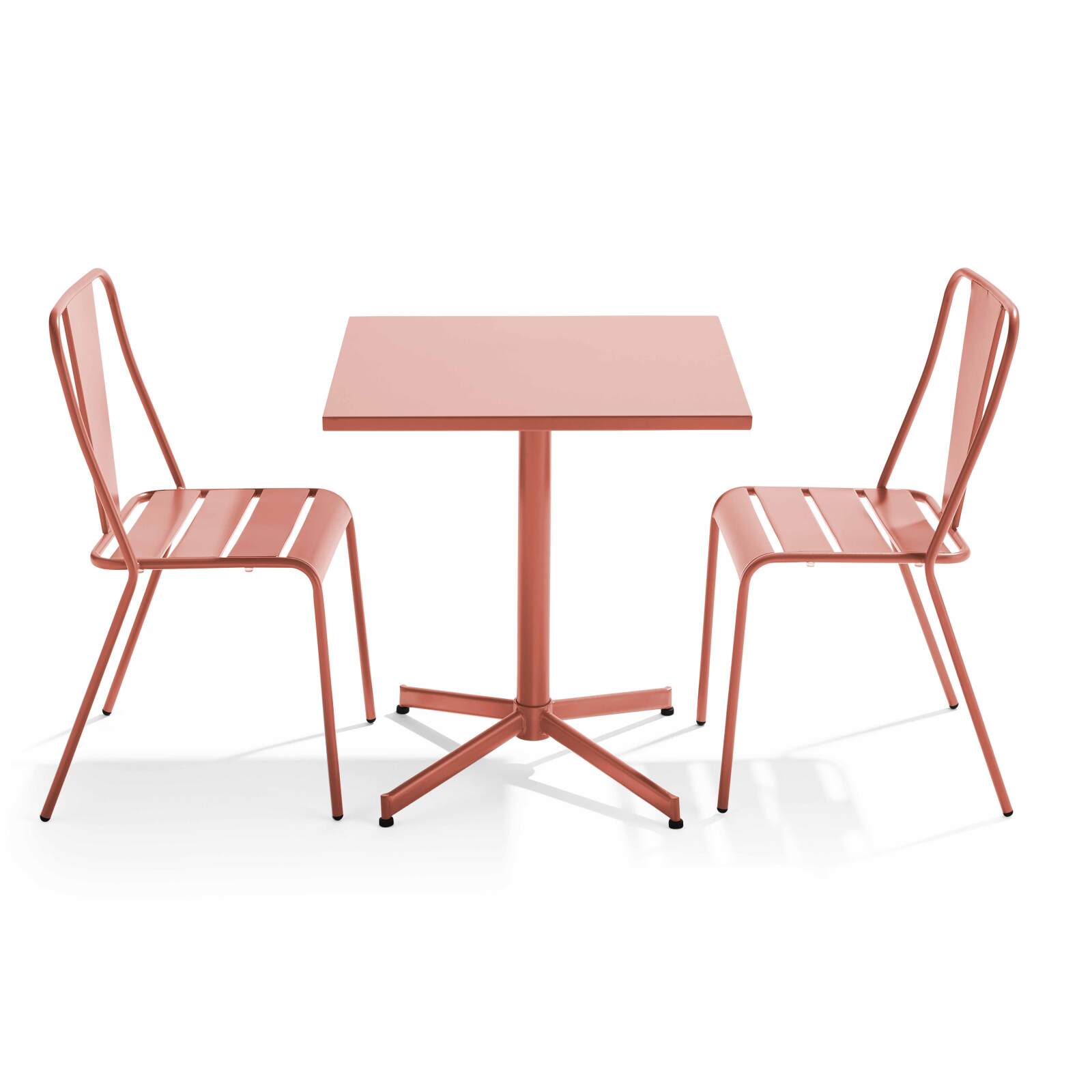 Tavolo da giardino bistrot quadrato reclinabile 70 x 70 cm e 2 sedie in metallo