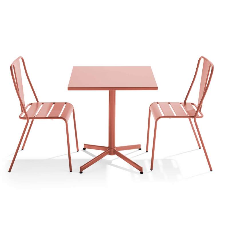 Tavolo da giardino bistrot quadrato reclinabile 70 x 70 cm e 2 sedie in metallo