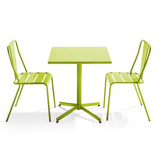 Tavolo da giardino bistrot quadrato inclinabile in metallo 70x70 cm e 2 sedie | Oviala