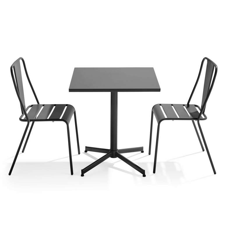 Tavolo da giardino bistrot quadrato reclinabile 70 x 70 cm e 2 sedie in metallo