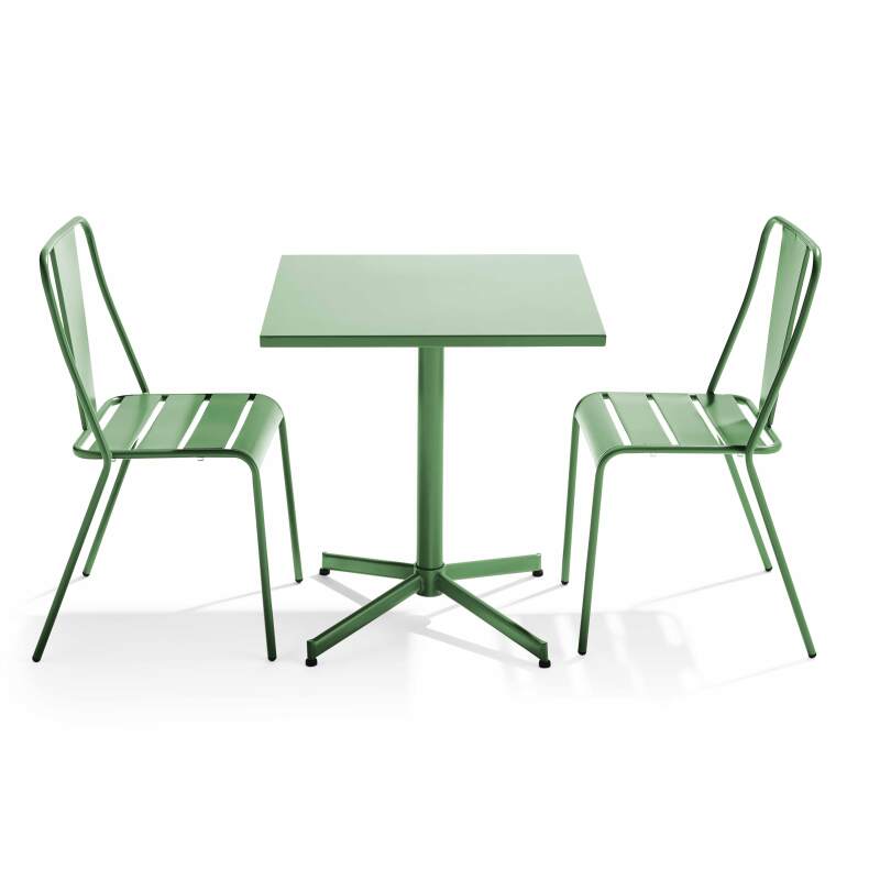 Tavolo da giardino bistrot quadrato reclinabile 70 x 70 cm e 2 sedie in metallo