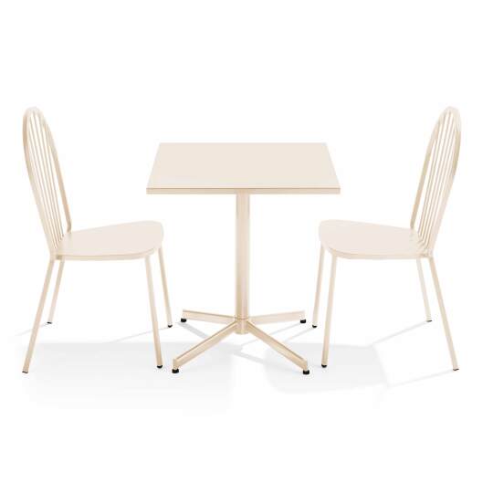Tavolo da giardino bistrot quadrato inclinabile in metallo 70x70 cm e 2 sedie | Oviala