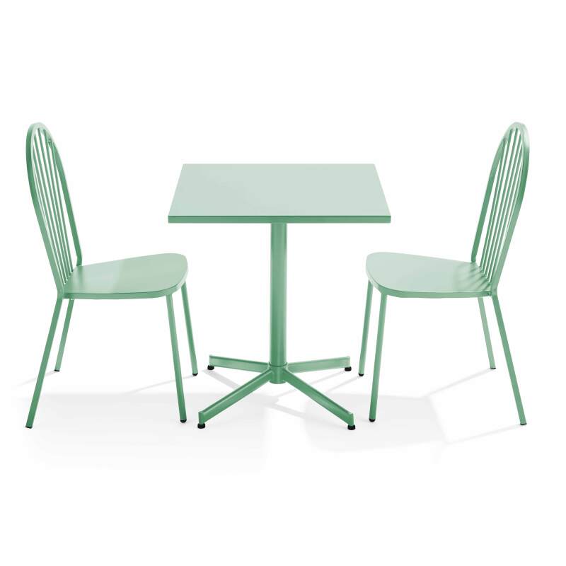 Tavolo da giardino quadrato reclinabile 70 x 70 cm e 2 sedie da bistrot