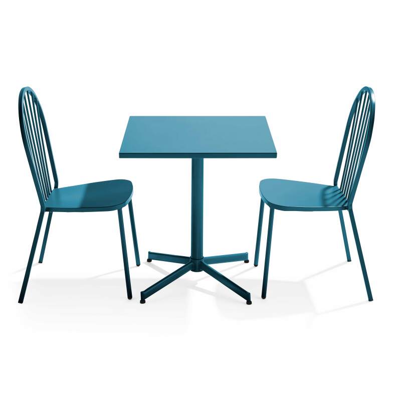 Tavolo da giardino quadrato reclinabile 70 x 70 cm e 2 sedie da bistrot